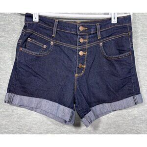 Judy Blue Womens Shorts L High Waist Dark Wash Denim  Button Fly Cuffed